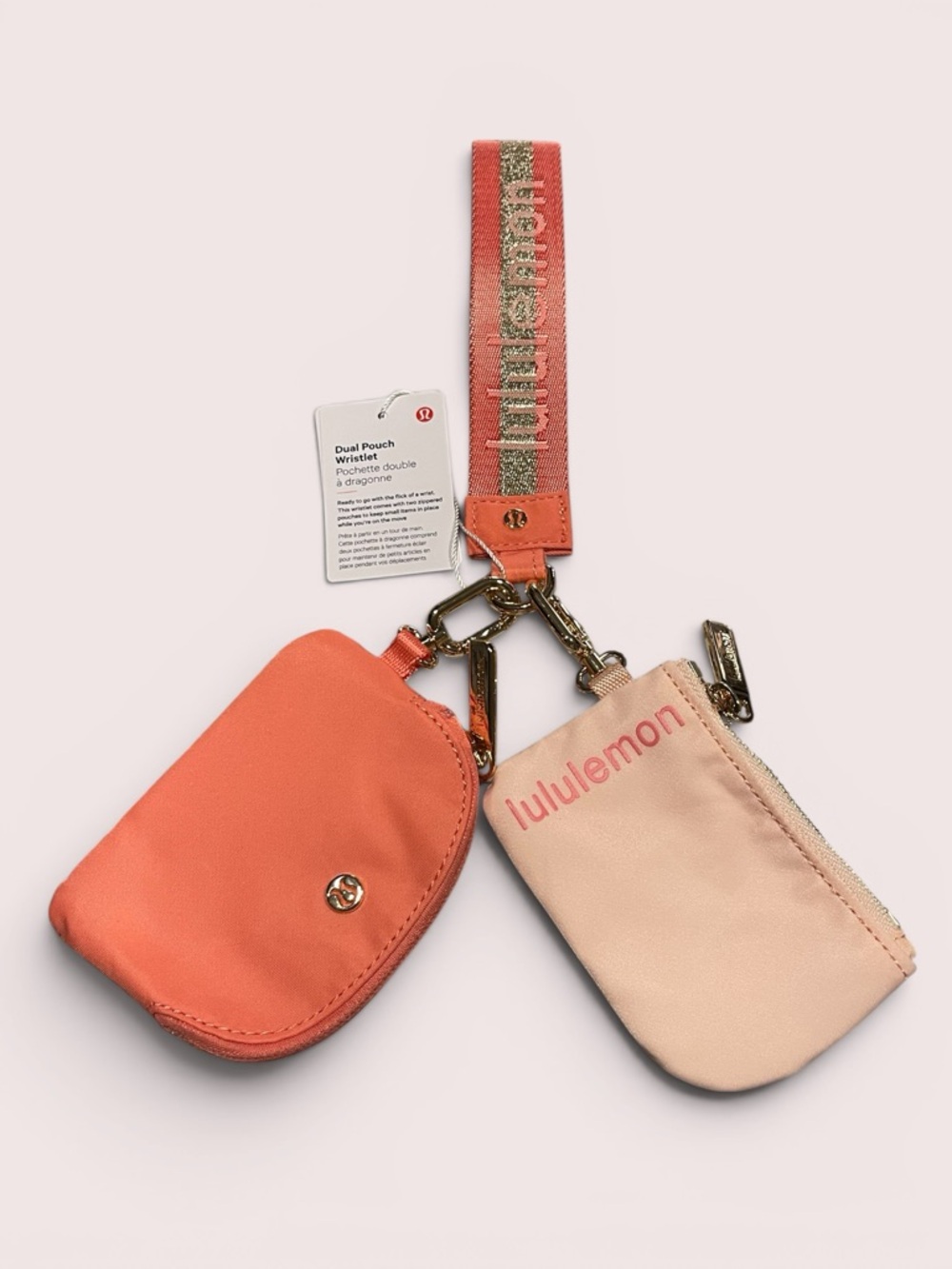 lululemon Dual Pouch Wristlet in Coral & Blush Pink